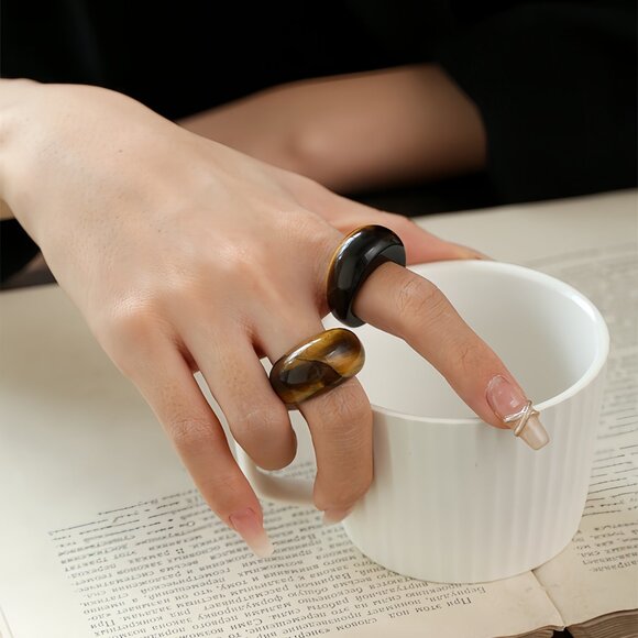 Natural stone Ring | Lapis Lazuli 💙 Black Onyx ⚫ Tiger’s Eye 🐯 | - Picture 6 of 6